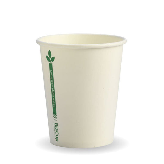 8oz/280mL (80mm) White Green Line Single Wall BioCup - 1000pcs/ctn - TEM IMPORTS™