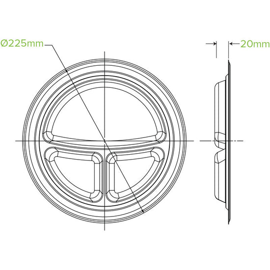 9"/230mm 3 Compartment Round Plant Fibre Plate - 500pcs/Ctn - TEM IMPORTS™