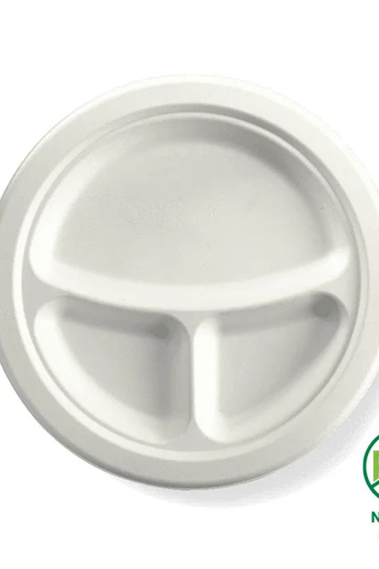 9"/230mm 3 Compartment Round Plant Fibre Plate - 500pcs/Ctn - TEM IMPORTS™