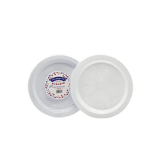 9"/230mm Premium White Reusable Plastic Round Plates - 20/PK - TEM IMPORTS™