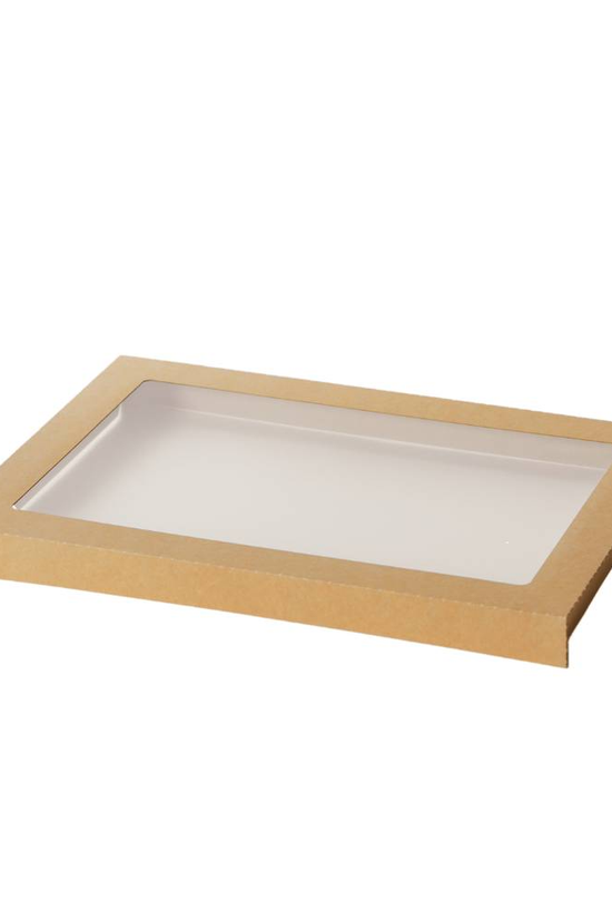 Kraft Rectangle Catering Tray Window Lid - Suit Medium Tray
