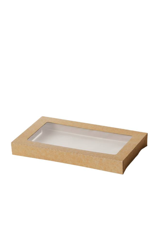 Kraft Rectangle Catering Tray Window Lid - Suit Small Tray