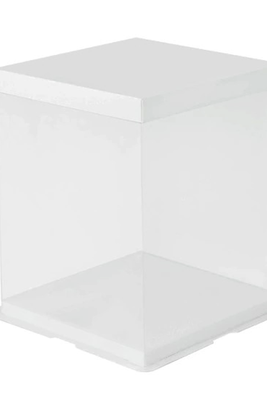 30x30x34 Clear Square Cake Box White With Paper Lid
