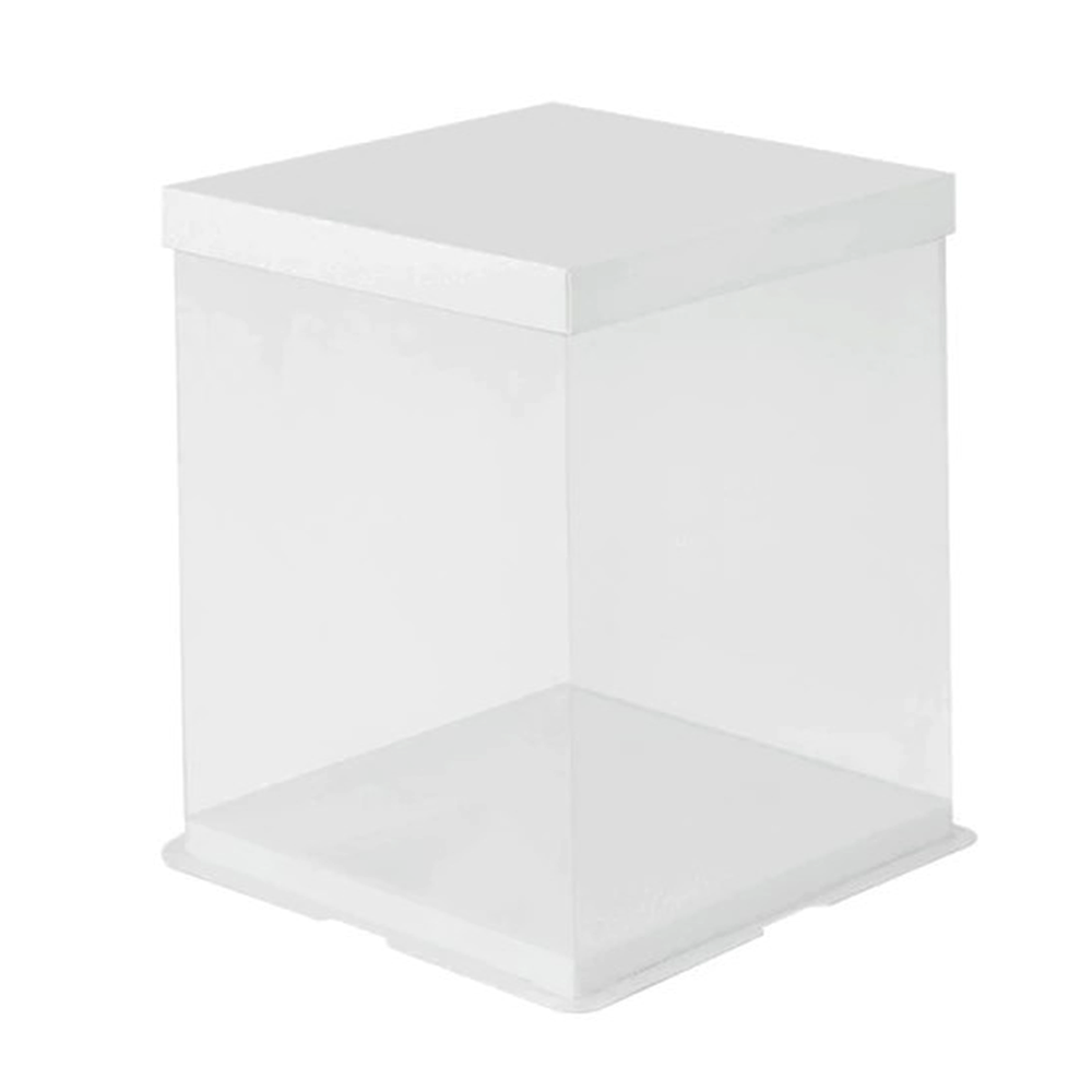30x30x34 Clear Square Cake Box White With Paper Lid