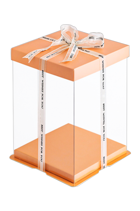 22x22x30 Clear Square Cake Box Peach With Paper Lid