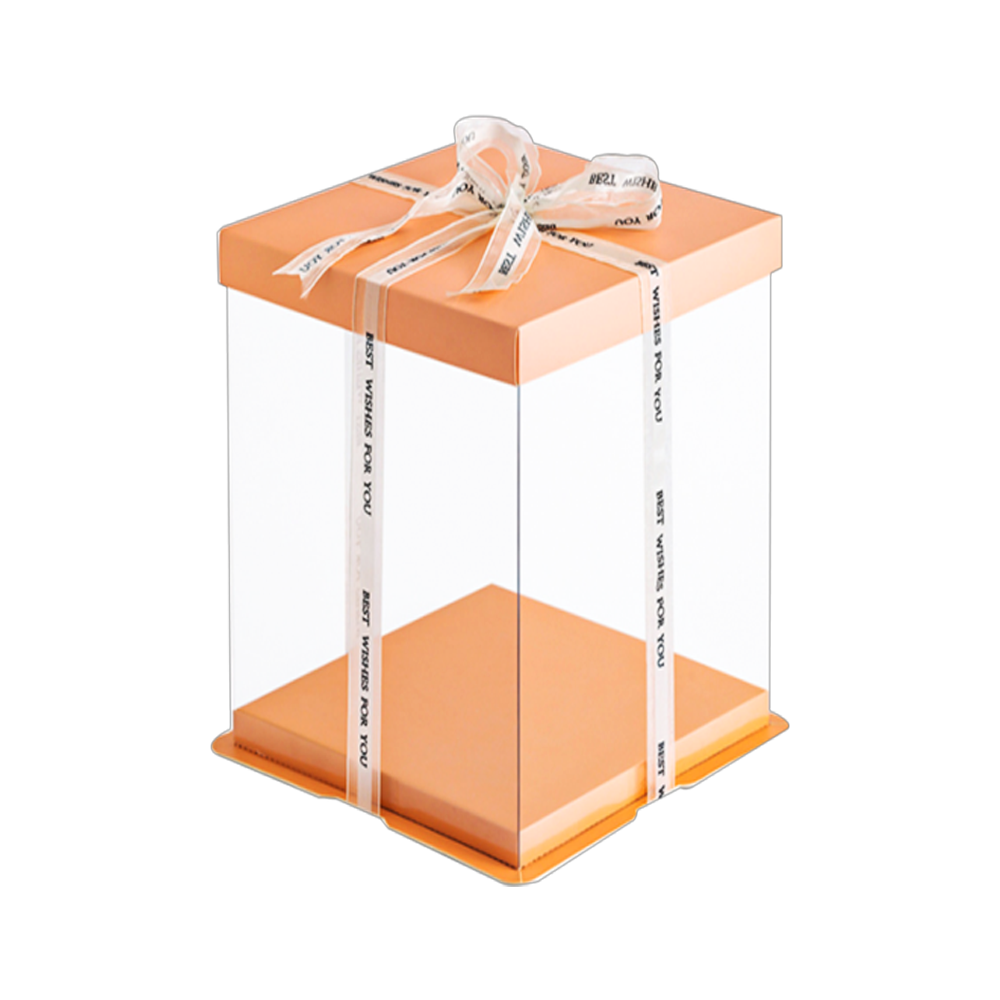 22x22x30 Clear Square Cake Box Peach With Paper Lid