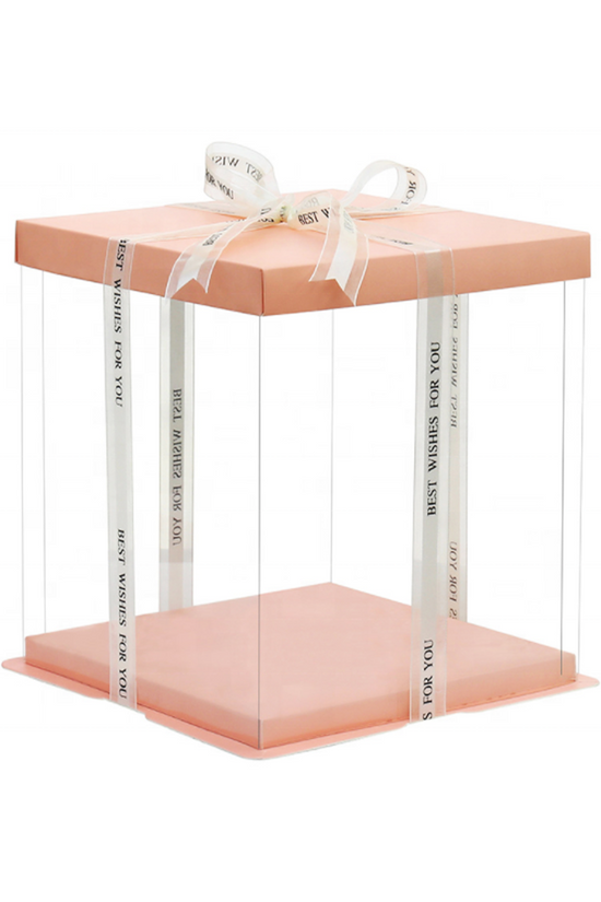 26x26x24 Clear Square Cake Box Peach With Paper Lid