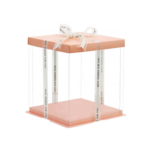 26x26x24 Clear Square Cake Box Peach With Paper Lid