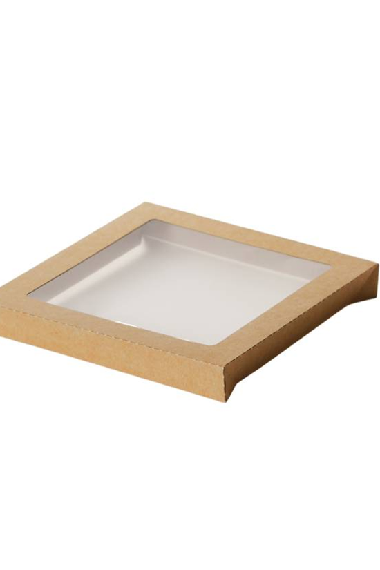 Square Kraft Catering Tray Window Lid - Suit Medium Square Tray