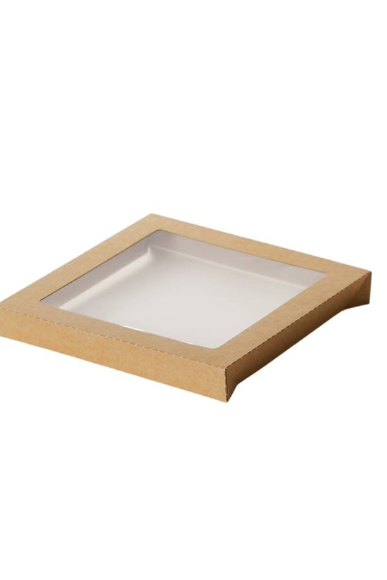 Square Kraft Catering Tray Window Lid - Suit Small Square Tray *H80