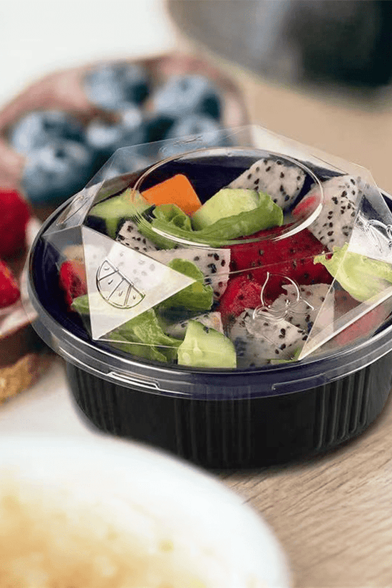 Black Round Bowl With Clear PET Lid - TEM IMPORTS™