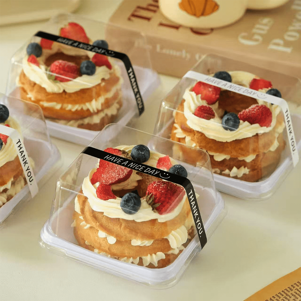Clear PET Plastic Small Square White Cake Tray With High Lid - TEM IMPORTS™