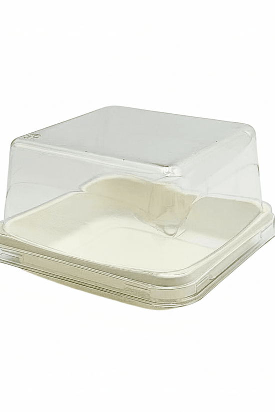 Clear PET Plastic Small Square White Cake Tray With High Lid - TEM IMPORTS™