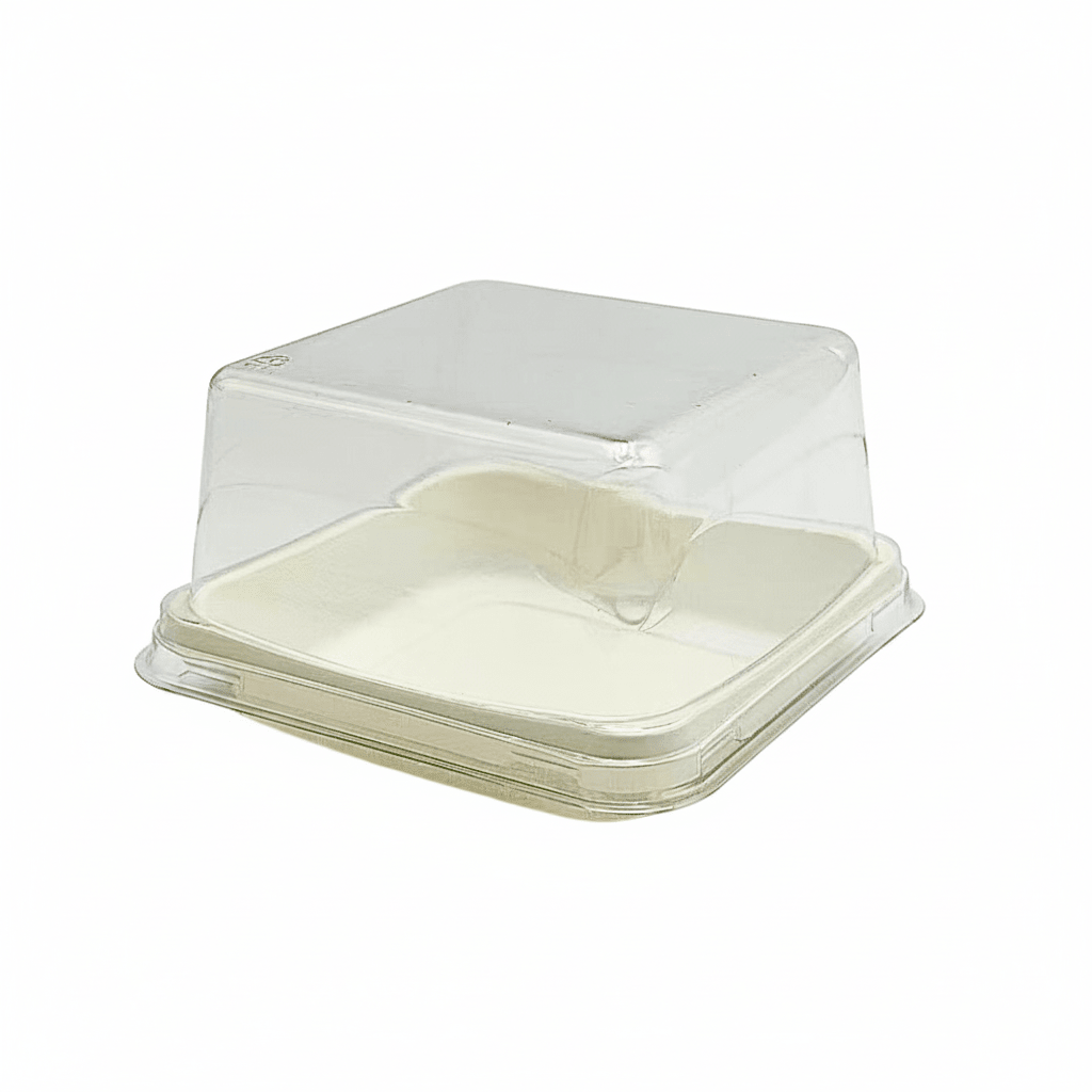 Clear PET Plastic Small Square White Cake Tray With High Lid - TEM IMPORTS™