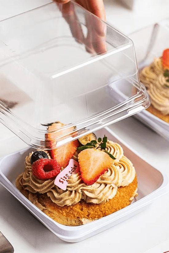 Clear PET Plastic Small Square White Cake Tray With High Lid - TEM IMPORTS™