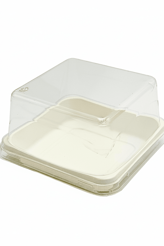 Clear PET Plastic Small Square White Cake Tray With High Lid - TEM IMPORTS™