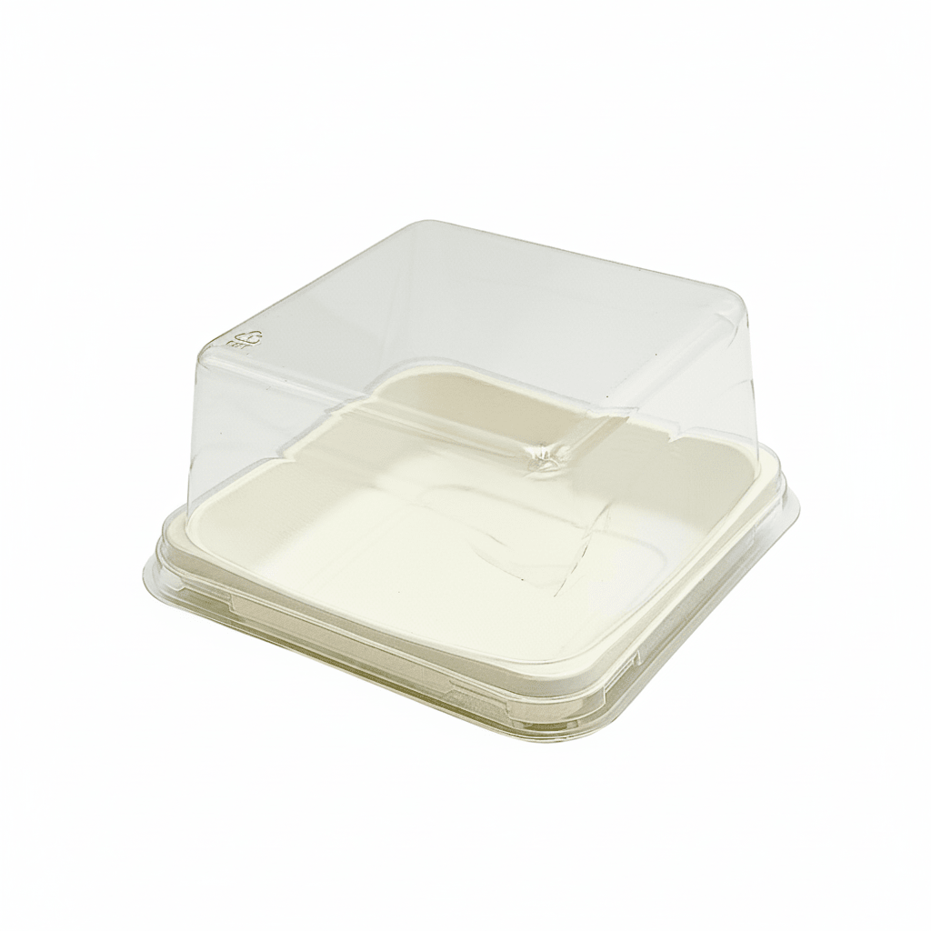 Clear PET Plastic Small Square White Cake Tray With High Lid - TEM IMPORTS™