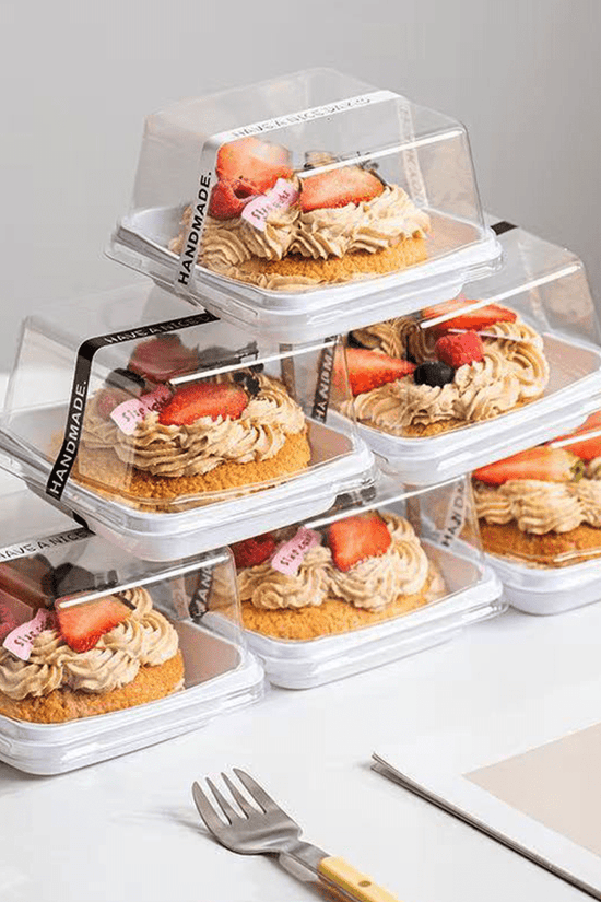 Clear PET Plastic Small Square White Cake Tray With High Lid - TEM IMPORTS™