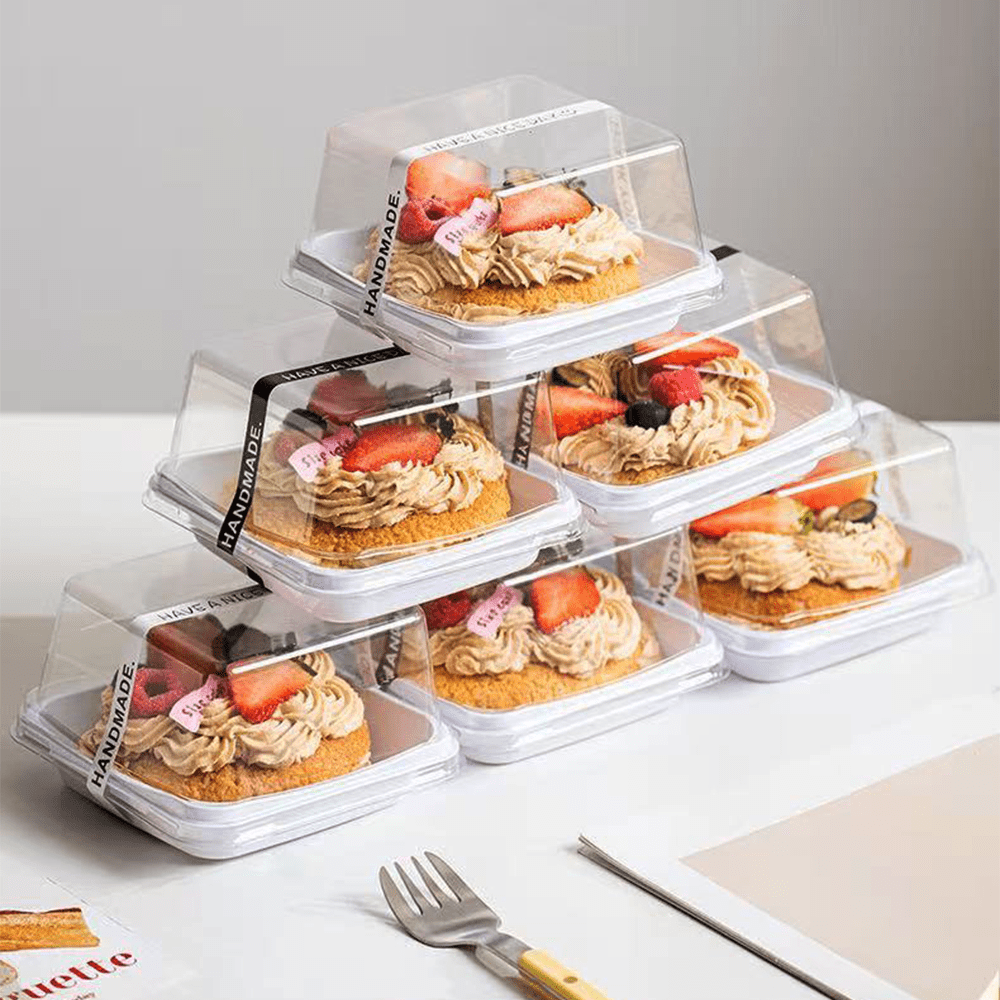 Clear PET Plastic Small Square White Cake Tray With High Lid - TEM IMPORTS™