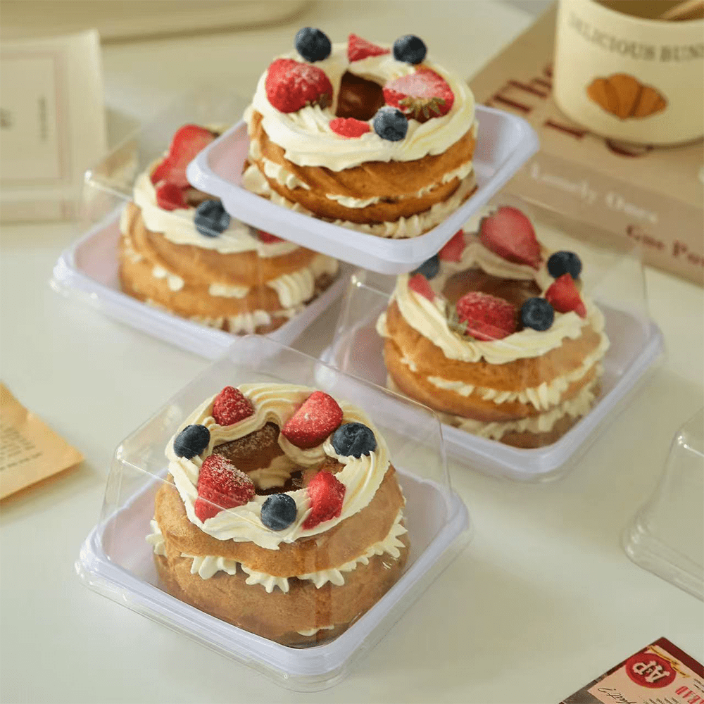 Clear PET Plastic Small Square White Cake Tray With High Lid - TEM IMPORTS™