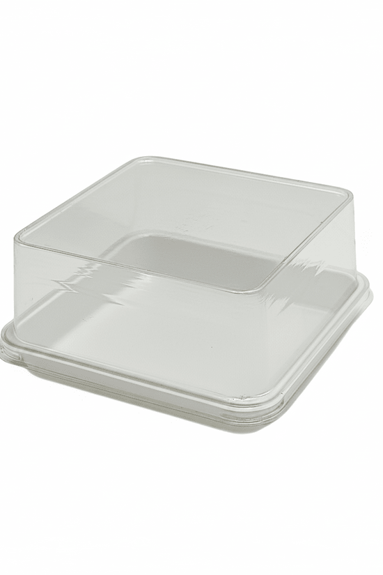 Clear PET Plastic Square Cake Tray With Lid - White - TEM IMPORTS™