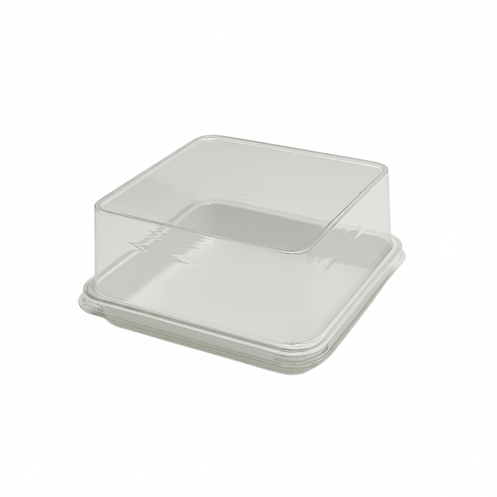 Clear PET Plastic Square Cake Tray With Lid - White - TEM IMPORTS™