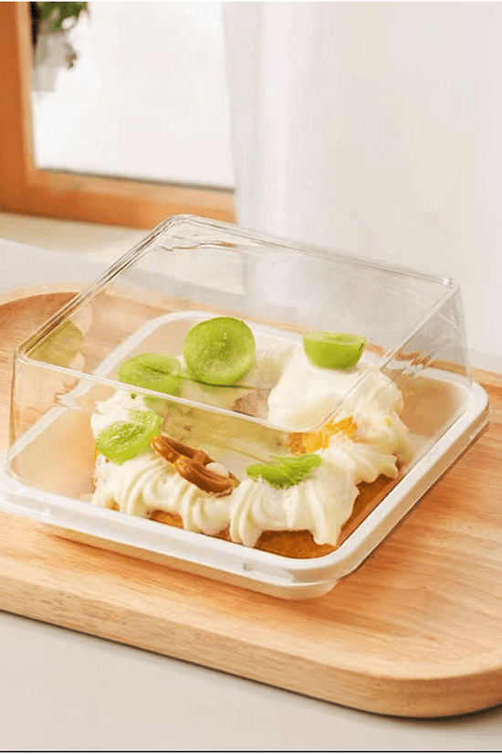 Clear PET Plastic Square Cake Tray With Lid - White - TEM IMPORTS™