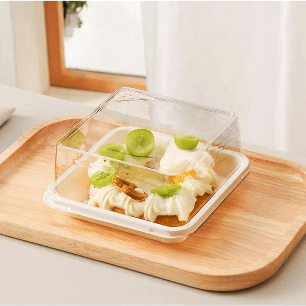 Clear PET Plastic Square Cake Tray With Lid - White - TEM IMPORTS™