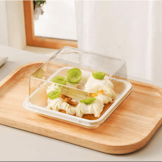 Clear PET Plastic Square Cake Tray With Lid - White - TEM IMPORTS™