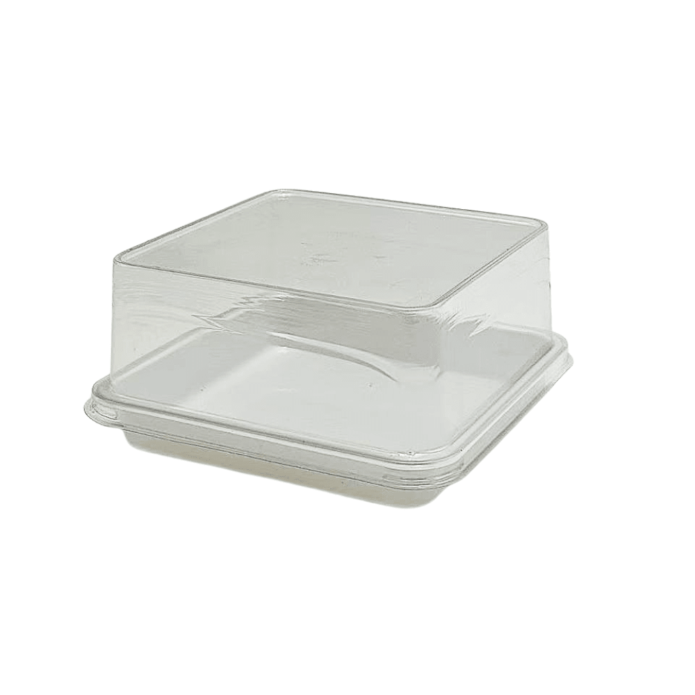 Clear PET Plastic Square Cake Tray With Lid - White - TEM IMPORTS™