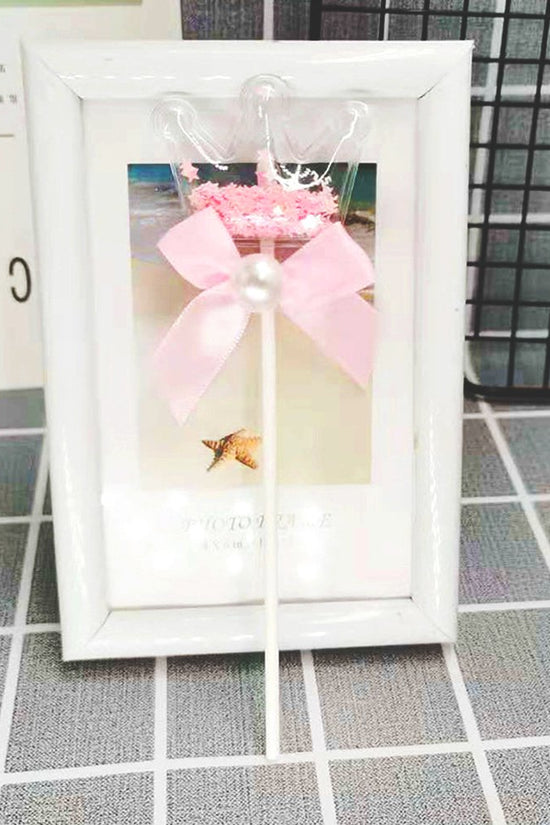 Clear Pillow Crown With Pink Confetti & Bow Cake Topper - TEM IMPORTS™