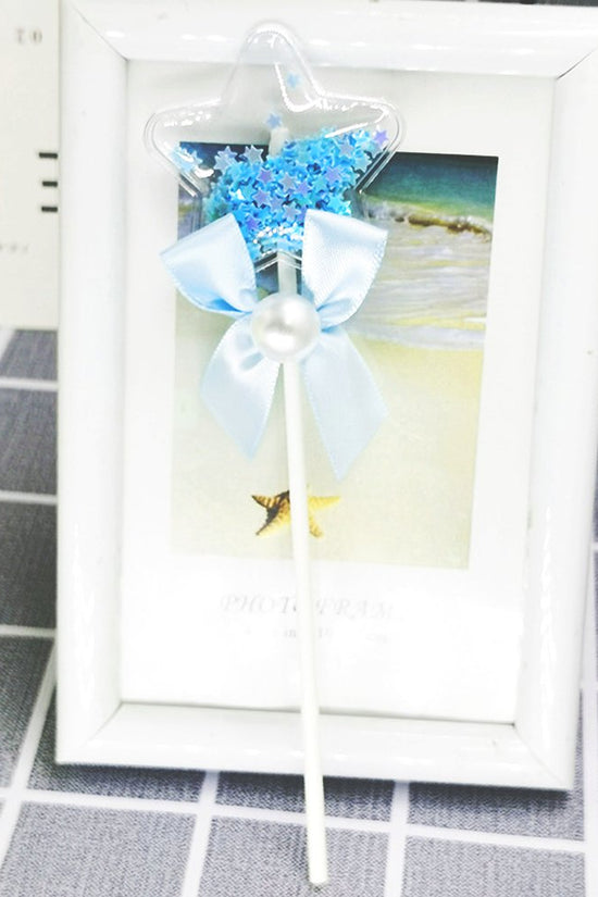 Clear Pillow Star With Blue Confetti & Bow Cake Topper - TEM IMPORTS™