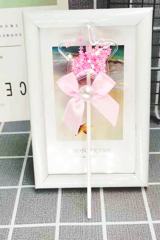 Clear Pillow Star With Pink Confetti & Bow Cake Topper - TEM IMPORTS™
