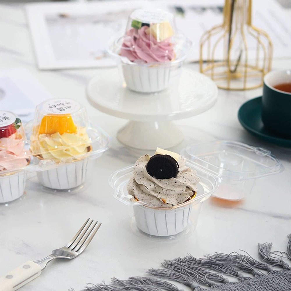 Individual Clear PET CupCake Hinged Lid Holder - TEM IMPORTS™