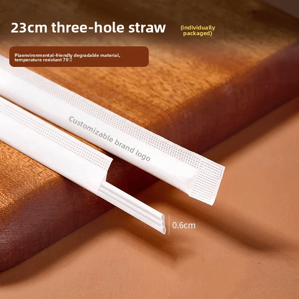 Individually Wrap PLA Three Holes Sharp End Sip Straw White - TEM IMPORTS™