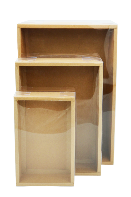 Large Rectangular Kraft Paper Box With Clear Lid H100 - Pack of 25