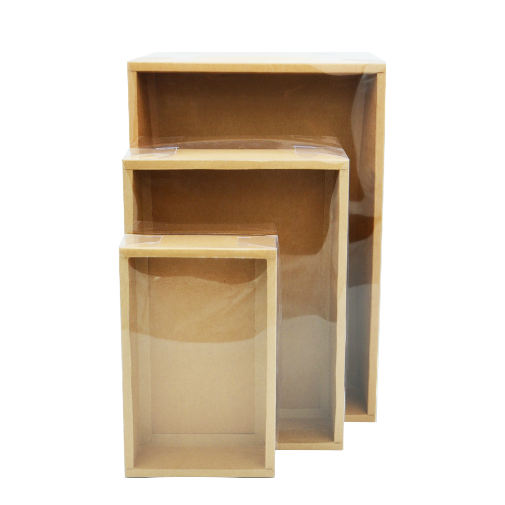 Large Rectangular Kraft Paper Box With Clear Lid H100 - Pack of 25