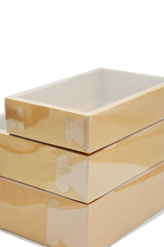Medium Rectangular Kraft Paper Box With Clear Lid H80 - Pack of 25