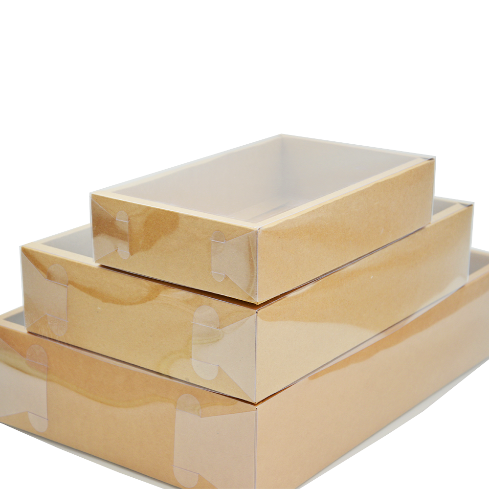Medium Rectangular Kraft Paper Box With Clear Lid H80 - Pack of 25