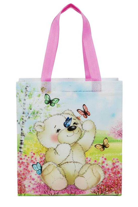 Large PP Printed Bear & Butterfly Non-Woven Bag - Pack of 10 - TEM IMPORTS™