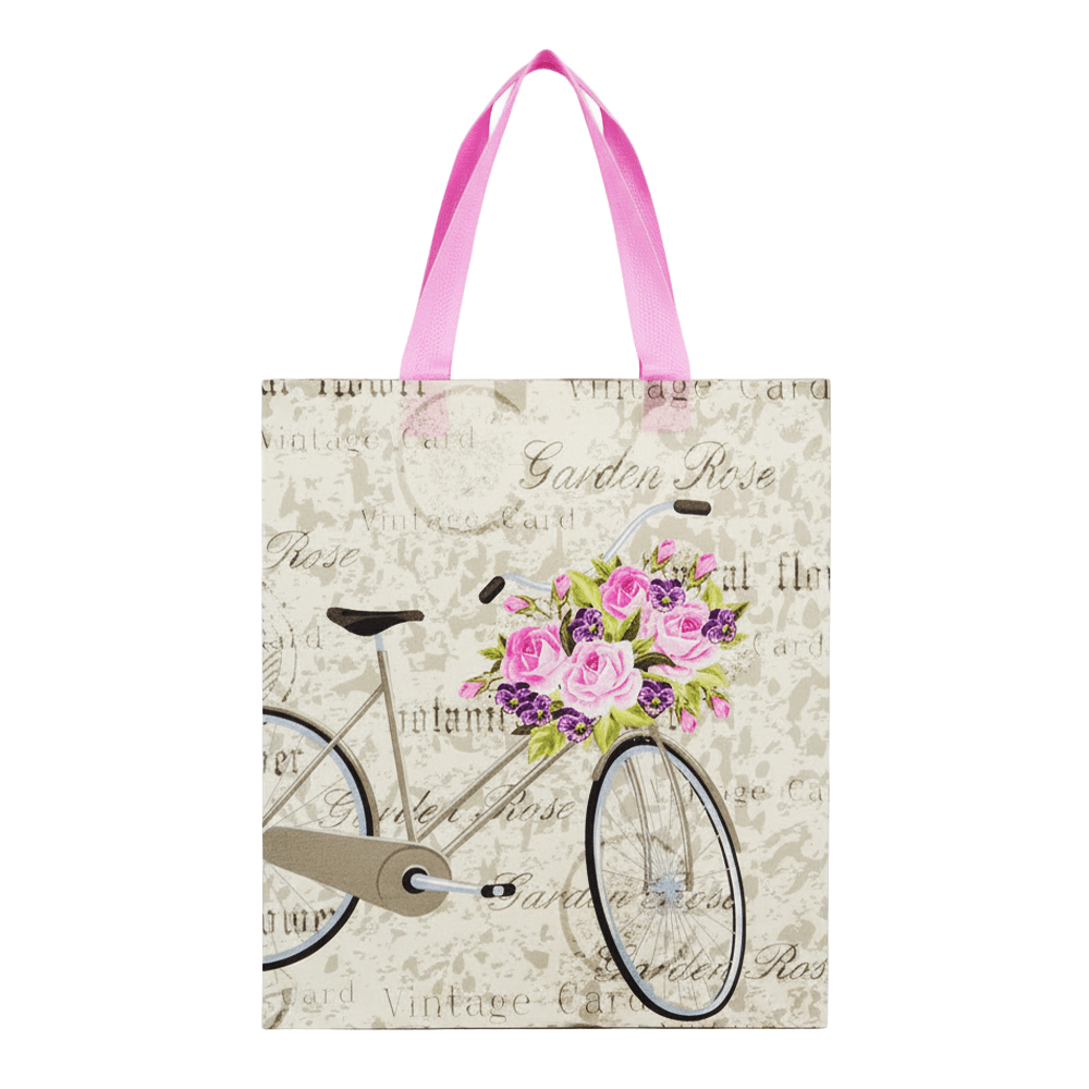 Large PP Printed Bicycle & Rose Non-Woven Bag - Pack of 10 - TEM IMPORTS™