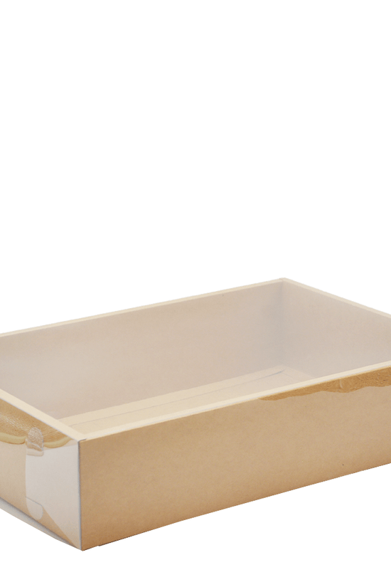 Large Rectangular Kraft Paper Box With Clear Lid H100 - Pack of 25 - TEM IMPORTS™