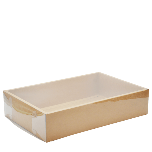 Large Rectangular Kraft Paper Box With Clear Lid H100 - Pack of 25 - TEM IMPORTS™