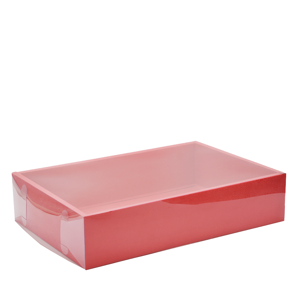 Large Rectangular Red Paper Box With Clear Lid H100 - Pack of 25 - TEM IMPORTS™