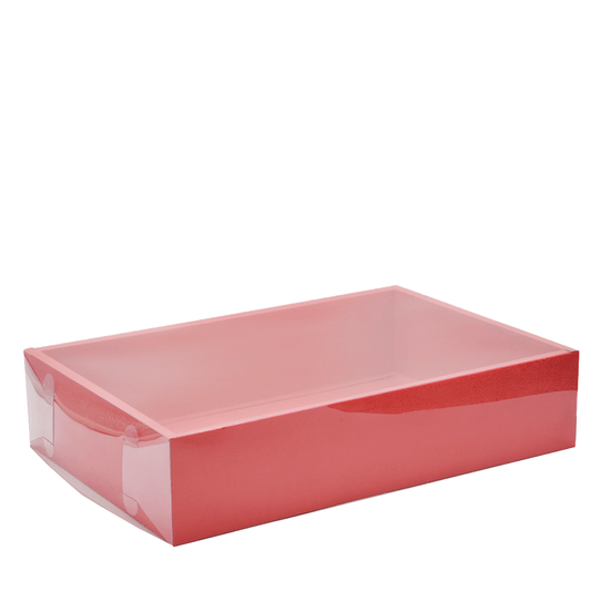 Large Rectangular Red Paper Box With Clear Lid H100 - Pack of 25 - TEM IMPORTS™