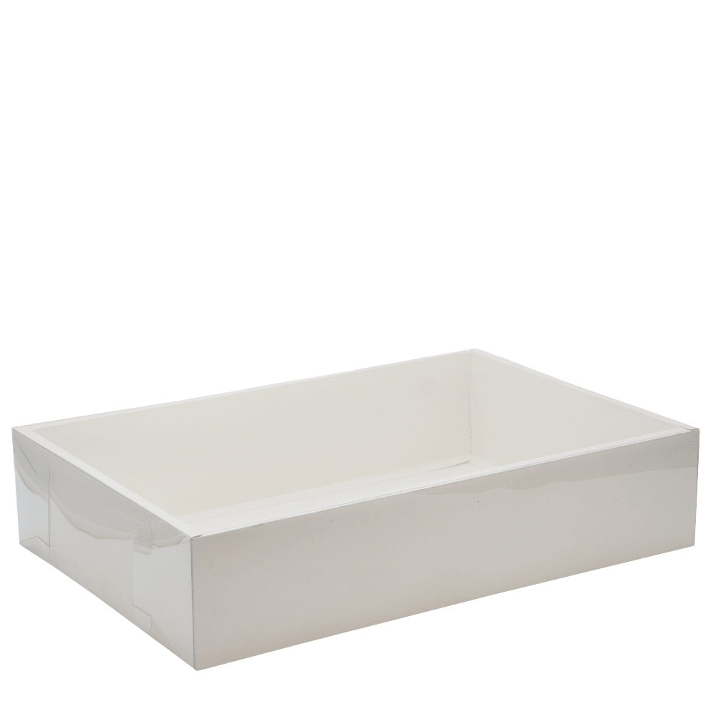 Large Rectangular White Paper Box With Clear Lid H100 - Pack of 25 - TEM IMPORTS™