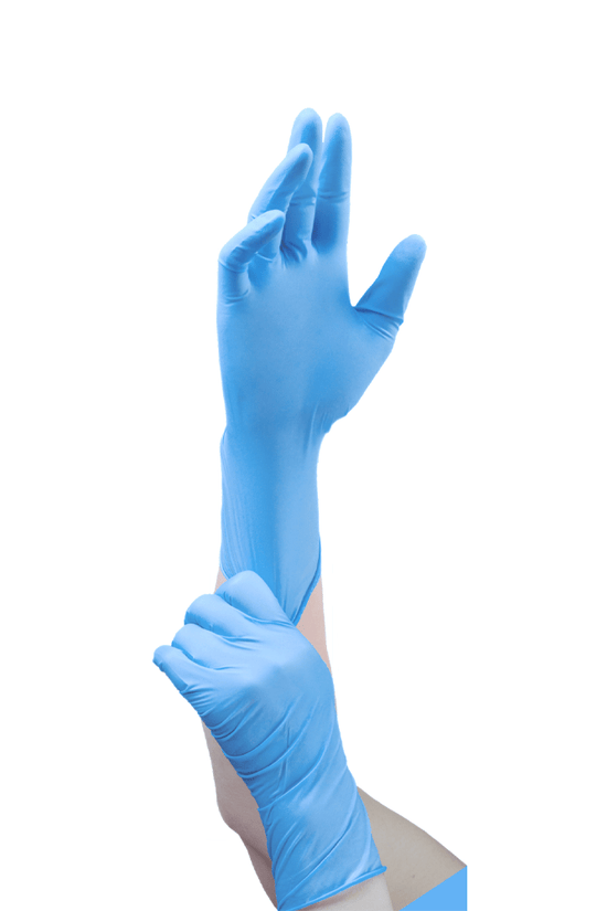 Long Cuff Blue Nitrile Gloves Powder Free - Extra Large - TEM IMPORTS™