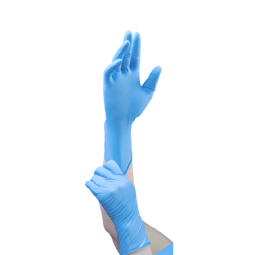 Long Cuff Blue Nitrile Gloves Powder Free - Extra Large - TEM IMPORTS™