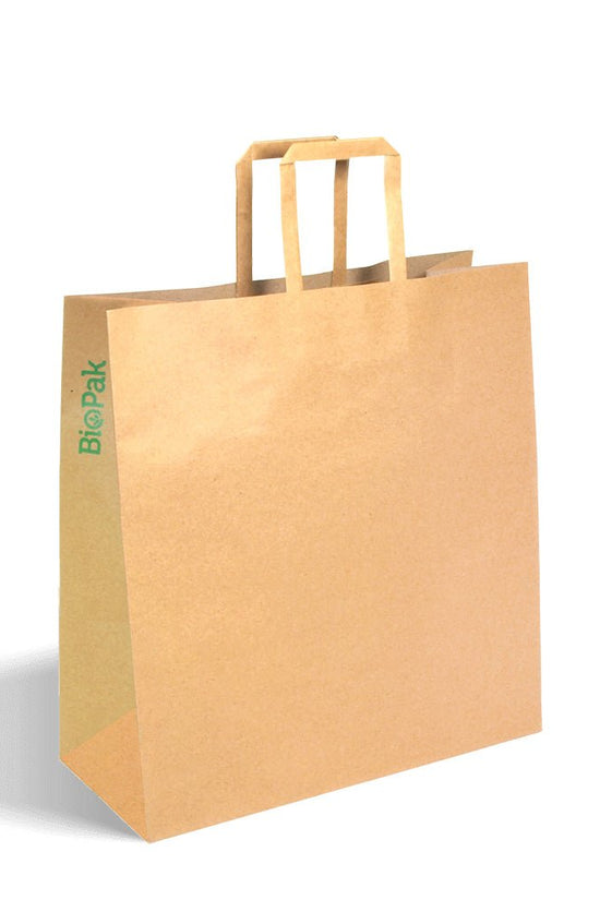 Medium Flat Handle Kraft Paper Bags - 200/CTN - TEM IMPORTS™