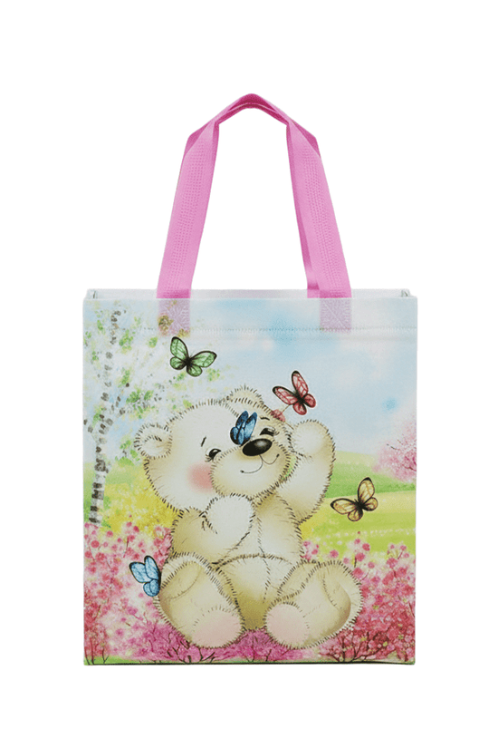 Medium PP Printed Bear & Butterfly Non - Woven Bag - Pack of 10 - TEM IMPORTS™